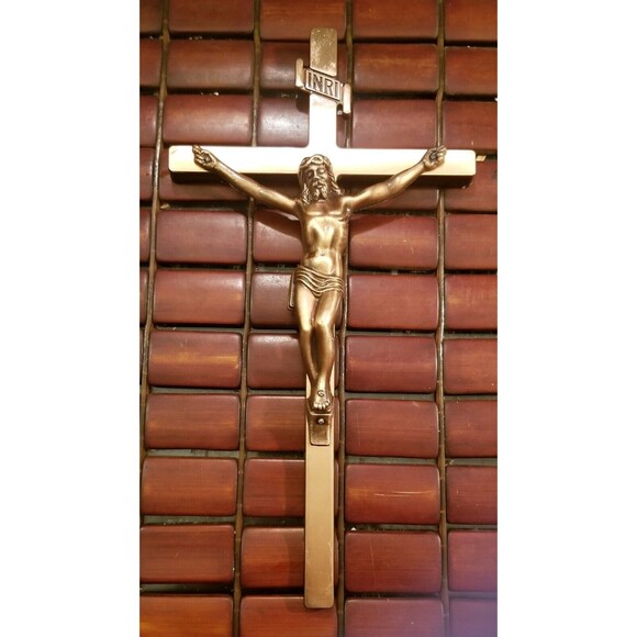 Vintage Lovell  Curved Bronze Crucifix Casket Topper  11.5"x6" - Picture 1 of 4